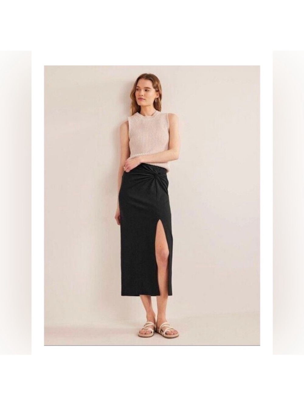 Boden Knot Detail Jersey Midi Skirt (navy)